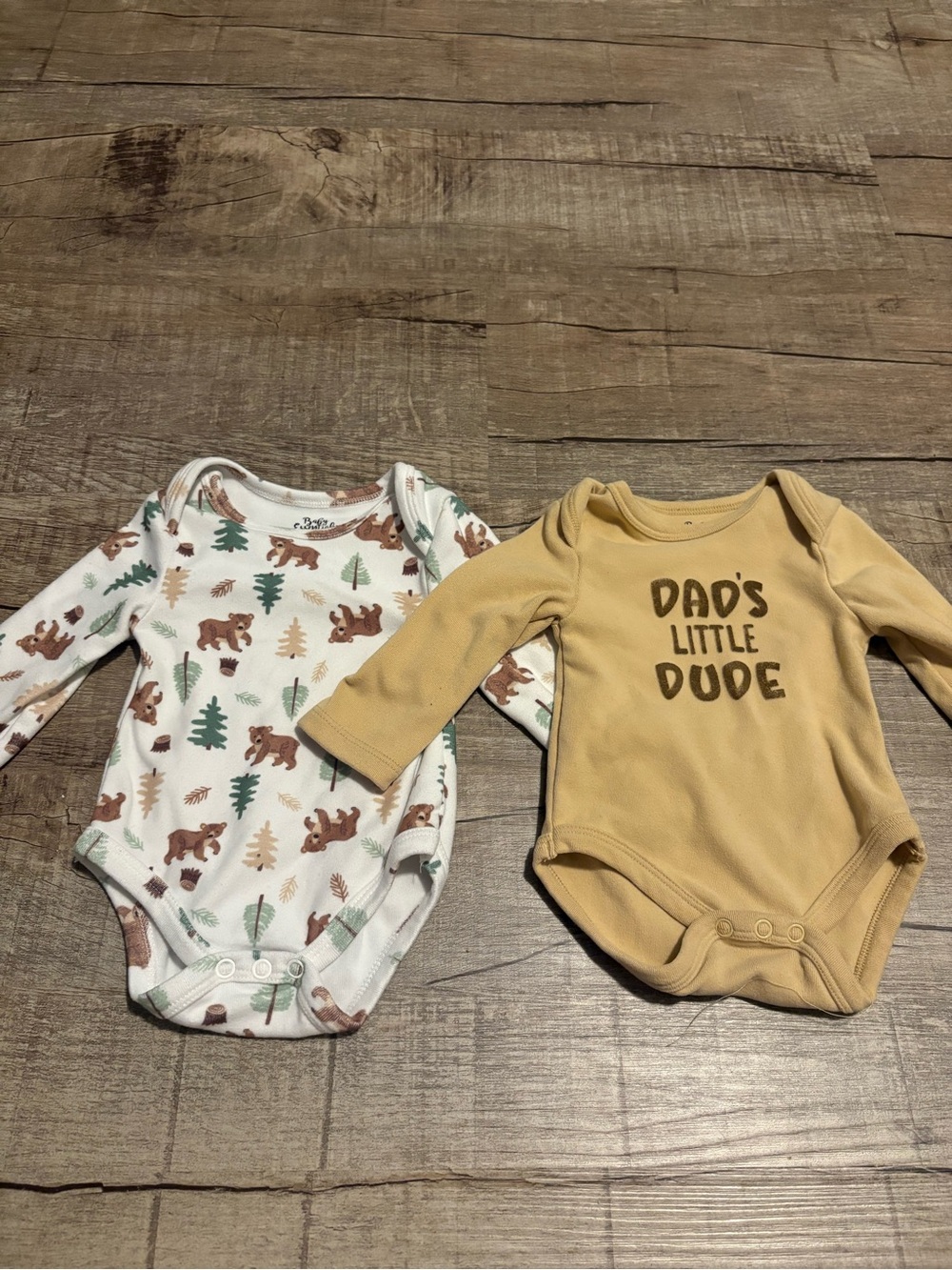Dad's Little Dude Mustard One-Piece & Bear Forest Print One-Piece Set